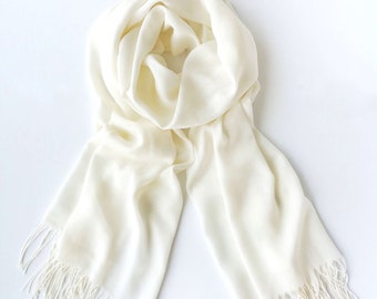 Scialle in pashmina color avorio e crema, scialle bianco sporco, hijab leggero, scialle da sposa, scialle da sposa, coprispalle da sposa, sciarpa da damigella d'onore