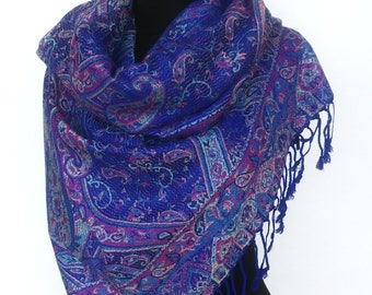 Sciarpa in pashmina blu reale, scialle, sciarpa avvolgente blu reale, scialle da sposa blu, scialle da damigella d'onore blu, scialle boho blu, scialle da sera blu