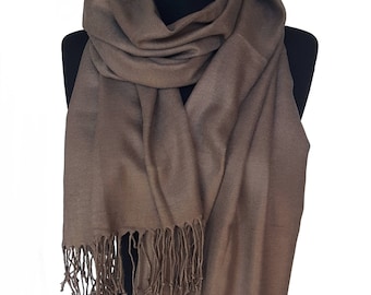 Dark Taupe Pashmina Scarf Taupe Shawl Taupe Wrap Taupe Scarf Bridesmaid Gift Taupe Wedding Shawl Bridesmaid Taupe Latte Scarf Brown Pashmina