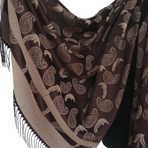 Écharpe turque cachemire réversible bohème marron chocolat Écharpe cachemire marron chocolat Écharpe turque cachemire surdimensionnée