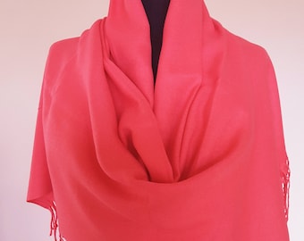 Pañuelo pashmina rosa coral, chal de algodón, ideal para bodas, como regalo para damas de honor.