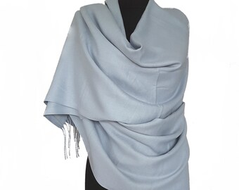 Misty Blue Pashmina Scarf Light Blue Shawl Blue Wrap Blue Scarf Bridesmaid Gift Blue Wedding Shawl Bridesmaid