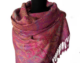 Dark Magenta Pashmina Purple Scarf Blended Purple Paisley Lilac Wrap Shawl Oversize Scarf Bridesmaids Shawl Purple Wrap Wedding