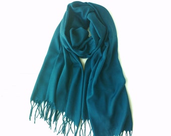 Scialle in pashmina verde acqua scuro, sciarpa in pashmina da sposa verde acqua, foulard verde acqua, foulard verde acqua, regalo per damigella d'onore verde acqua, foulard oversize verde acqua