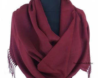 Scialle in pashmina color vino bordeaux per matrimonio, sciarpa in pashmina color vino bordeaux per damigelle d'onore, regalo per damigelle d'onore, scialle oversize color bordeaux