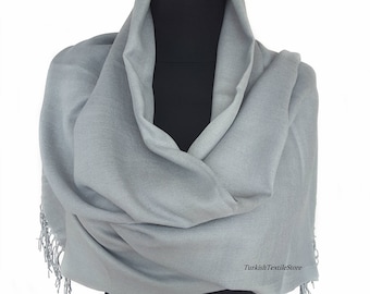Silver Gray Wedding Pashmina Shawl Light Gray Wedding Guest Bridesmaid Pashmina Scarf Bridesmaid Gift Wrap Oversize Shawl Cover Up Summer