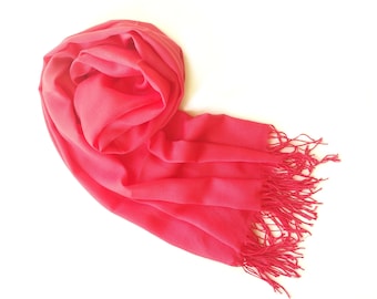 Bufanda de pashmina roja coral, chal de pashmina para boda coral, pañuelo para la cabeza coral, pañuelo para la cabeza coral, regalo de dama de honor coral, chal extragrande coral