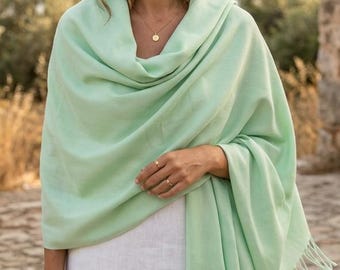 Chal de pashmina verde menta de algodón turco, chal ligero y suave para el verano, bufanda para obsequios de boda.