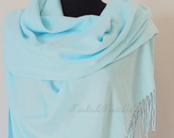 Light Blue Pashmina Scaf Shawl Pale Blue Bridal Cover Up Wedding Guest Shawl Pashmina Baby Blue Wedding Bridesmaid Shawls Light Blue Wrap