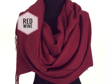 Wine Red Wedding Pashmina, Dark Burgundy Shawl for Bridesmaids, Evening Party Wrap, Soft Winter Scarf, Maroon Bridal Stole, Gift for Her