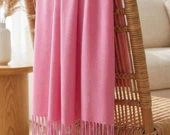 Pashmina de algodón rosa flamenco, chal suave color chicle, bufanda minimalista de invierno, chal extragrande, regalo de boda para damas de honor
