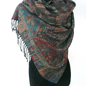 Paisley Dark Pashmina Scarf Dark Scarf Wrap Shawl Wedding Pashmina Bridesmaids Shawl Boho Dark