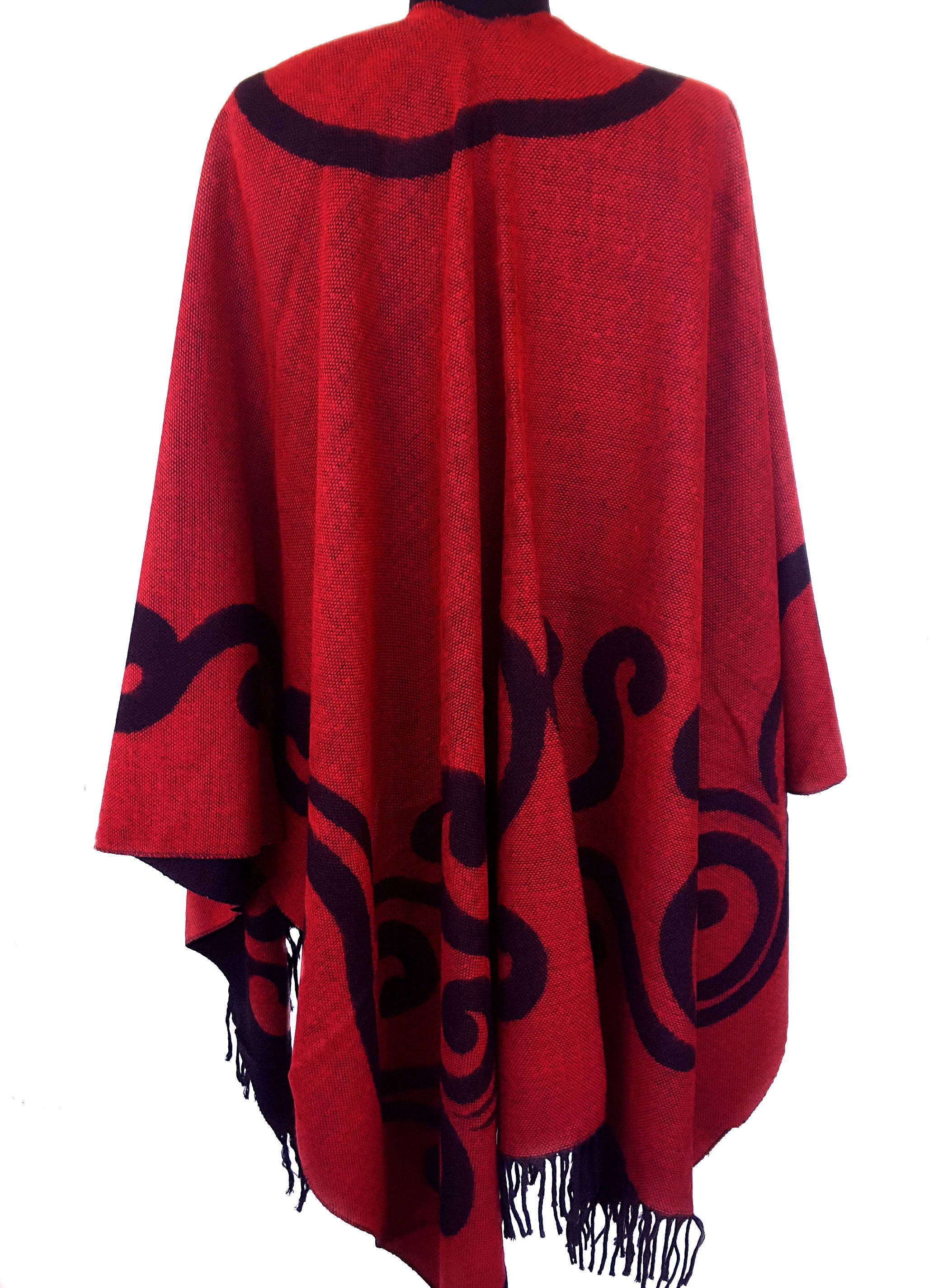 Open Front Red Poncho Wool Blend Red Blanket Shawl Wrap Cape - Etsy UK