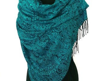 Bufanda turca Pashmina chal turquesa Paisley Wrap boda chal damas de honor regalo accesorios de boda chales y envolturas azul