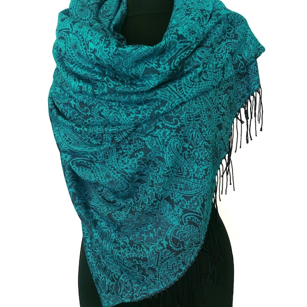 Türkischer Pashmina-Schal, türkiser Schal, Paisley-Wickel, Hochzeitsschal, Brautjungfern, Geschenk, Hochzeitsaccessoires, Tücher und Tücher, Blau