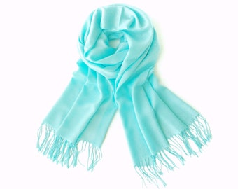 Light Turquoise Pashmina Shawl, Tiffany Blue Wedding Wrap, Bridesmaid Gift