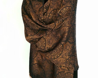 Chal de seda viscosa, bufanda de lujo tejida en jacquard con estampado mandala y cachemir, estola reversible de pashmina con flecos para otoño e invierno.