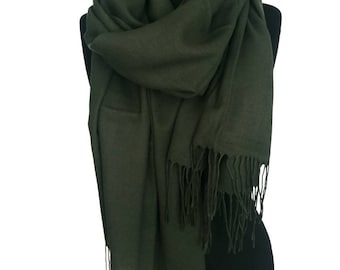 Sciarpa verde militare scuro, scialle in pashmina, scialle verde foresta, regalo per damigella d'onore, scialle da sposa verde, damigella d'onore verde