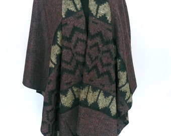 Dusty Purple Poncho Revursible Purple Double Sided Blanket Shawl Eggplant Wrap Purple Cape Tribal Outerwear Eggplant Women Coat Aztec Poncho