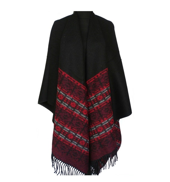 Open Front Black Aztec Poncho Plus Size Wrap Black Blanket | Etsy