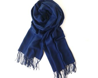 Organic Cotton Navy Pashmina Shawl Scarf: Fair Trade Bridal Wrap