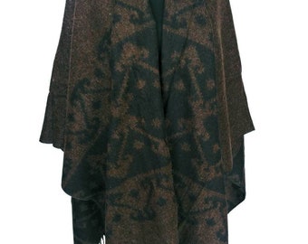 Poncho Chocolate Brown Aztec Plus Size Wrap Brown Blanket Shawl Cape Brown Tribal Outerwear Brown Women Coat Brown Plaid Shawl