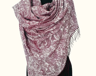 Bufanda de pashmina turca, chal color vino, chal de cachemira, chal de boda, regalo para damas de honor, accesorios de boda, chales y chales en color granate.