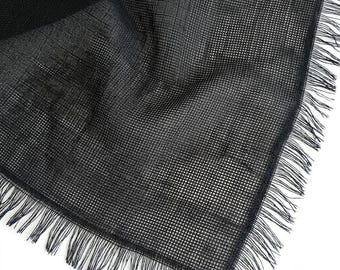 Black Fine Cotton Scarf, Lightweight Summer Shawl, Textured Gauze Wrap