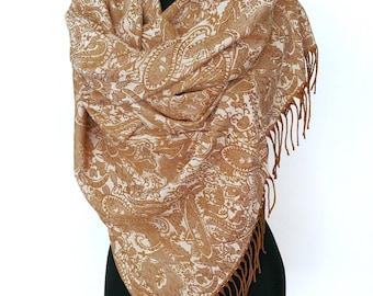 Turkish Paisley Pashmina Scarf Bronze Brown Shawl Wrap Wedding Shawl Bridesmaids Gift Wedding Guest Cover Up Accessories Shawls and Wraps