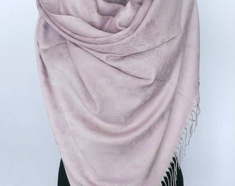 Light Pink Double Sided Viscose Shawl, Silky Soft Rose Paisley Scarf, Reversible Bridal Wrap, Elegant Turkish Pashmina, Gift for Her