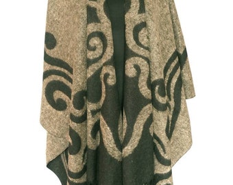 Beige Poncho Reversible Sand Blanket Shawl Plus Size Wrap Cape Beige Tribal Outerwear Camel Women Coat Aztec Poncho Camel Plaid