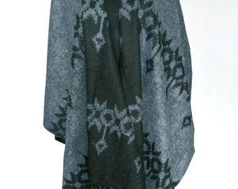 Poncho azteca gris reutilizable, manta, chal, capa, abrigo tribal gris, abrigo gris para mujer, chal a cuadros gris