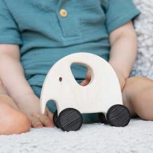 Wooden toy elephant eco toy from wood rolling elephant gift for toddler handmade