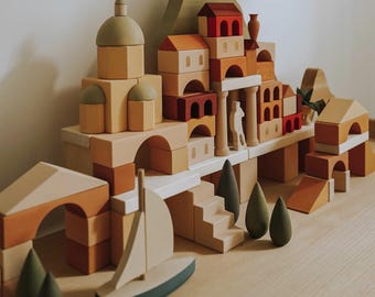 Italian Coast Wooden Toy Set, Builing Blocks, Open Ended Play, Montessori Inspired Pretend Play, 3+ Years