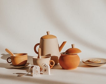 Wooden Tea Set | Toys for kitchen | Wooden dishes for play | Citrus