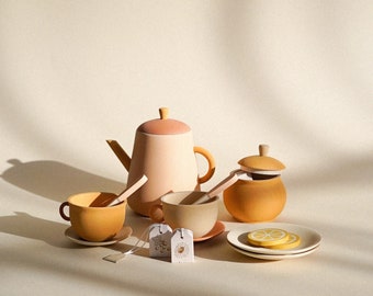 Wooden Tea Set | Toys for kitchen | Wooden dishes for play | Flower