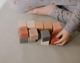 Wooden blocks set multicoloured toy for children cubes handmade eco building blocks set earth colors