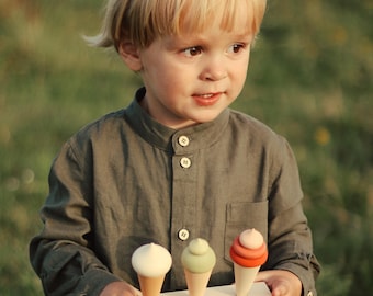 Wooden Ice Cream Toy Set – Montessori Pretend Play Food, Toddler Role Play Gift