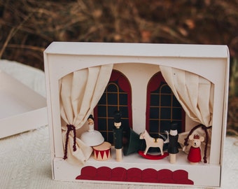 Christmas Nutcracker Wooden Toy Theater: Handmade Figurines Set