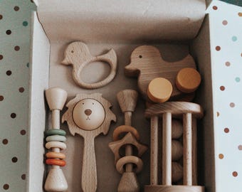 Wooden Baby Rattle: Baby First Christmas Gift, Montessori and Sensory Toys