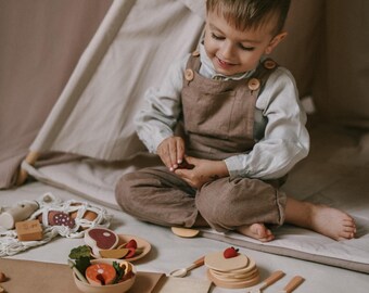 Wooden Play Food Set, Montessori Kitchen Toys