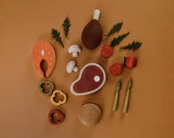 Play Food Set : ensembles de jouets en bois | Jouets en bois pour enfants | Jouets de cuisine | Ensemble de nourriture pour le dîner