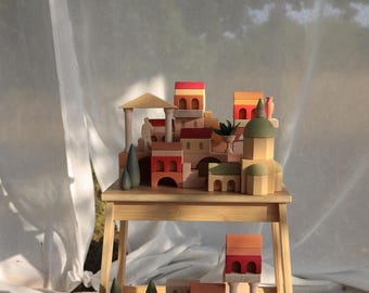 Waldorf Wooden Building Blocks, Italian Cityscape, Montessori Sensory Toy