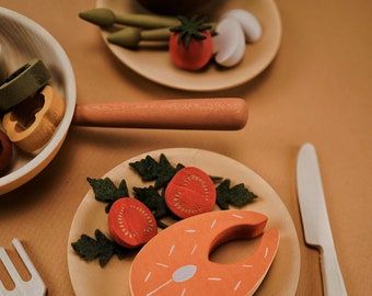 Wooden Pretend Play Food Set: Montessori Toys, Waldorf Sensory Play