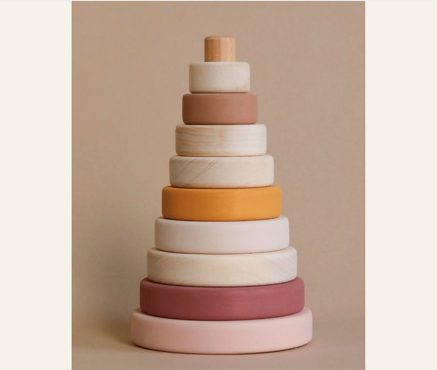 Wooden ring stacker toy Stacking toy Baby gift Stacking rings eco toys for kids little girl present