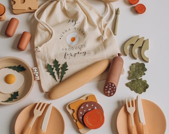 Wooden Play Food Set, Montessori Toys, Pretend Play