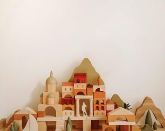 Italian Coast Wooden Toy Set, Builing Blocks, Open Ended Play, Montessori Inspired Pretend Play, 3+ Years