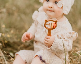 Wooden Baby Rattle: Baby First Christmas Gift, Infant Montessori and Sensory Toys