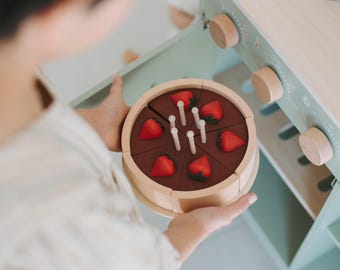 Wooden Pretend Play Cake Set: Montessori Learning Toy