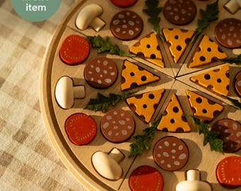 Wooden Pizza Building Toy,  Play Food Set, Open Ended Game, Toys for Ages 3+